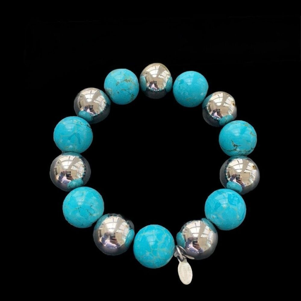 QVC Steel By Design Magnesite Chunky Beaded Stretch Bracelet